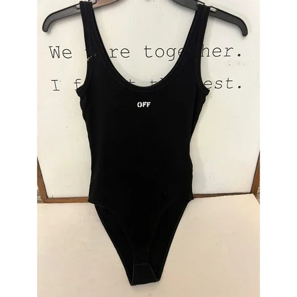 OFF WHITE Ribbed Black Tank Bodysuit Size Large LG 425 Label. Ii - Picture 2 of 7